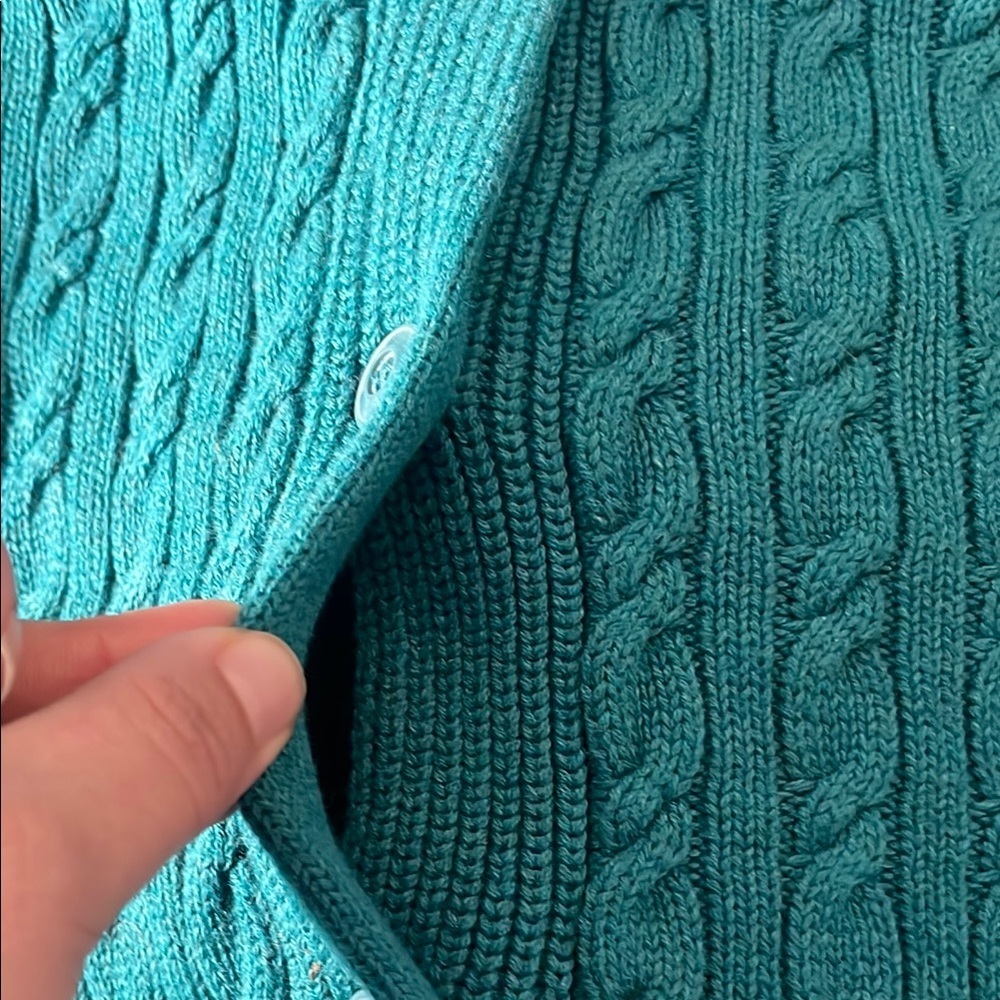 L.L. Bean Thick Heavy Turquoise Cable Knit Cardigan - Picture 7 of 9